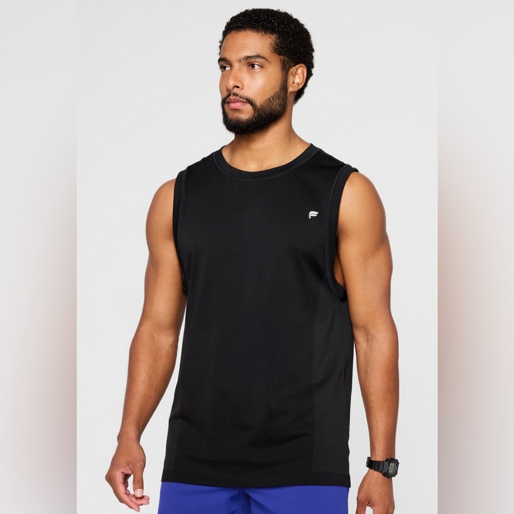 Mens Fabletics The Training Day Muscle Sleeveless Tank Top - Black Size Large